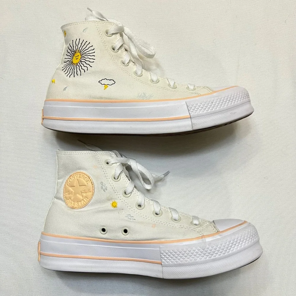Converse Chuck Taylor All Star Lift Platform High Top Cream Sneakers Women's 8.5 - Picture 4 of 11